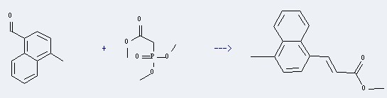 The 1-Naphthalenecarboxaldehyde,4-methyl- could react with dimethoxyphosphoryl-acetic acid methyl ester to obtain the methyl-3-(4-methyl-1-naphthyl)-E-propenoate